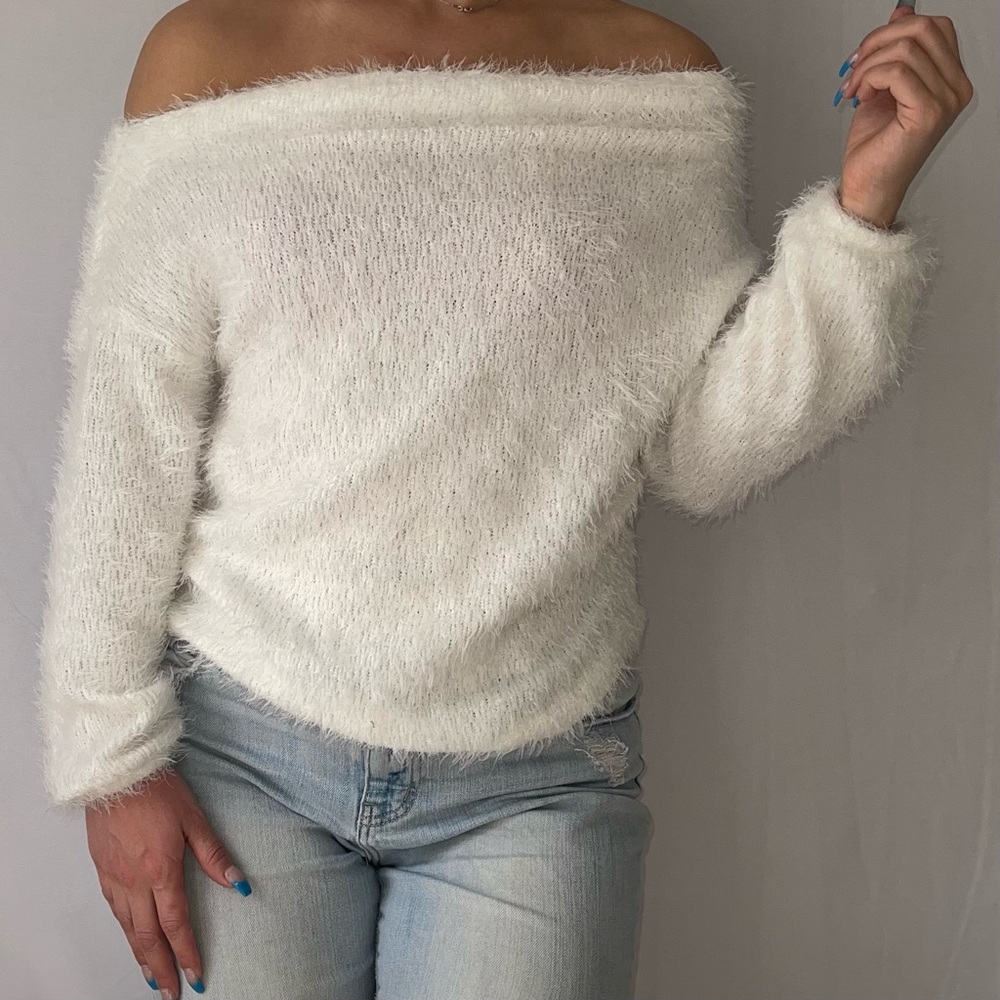 Off the Shoulder Fuzzy Sweater